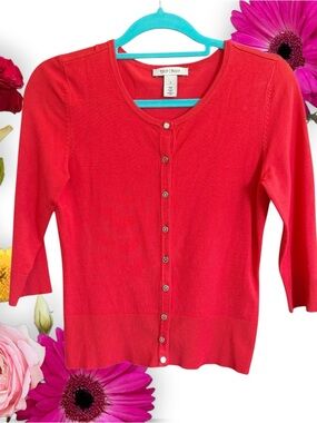 White House Black Market Coral-Red Button Cardigan Sweater